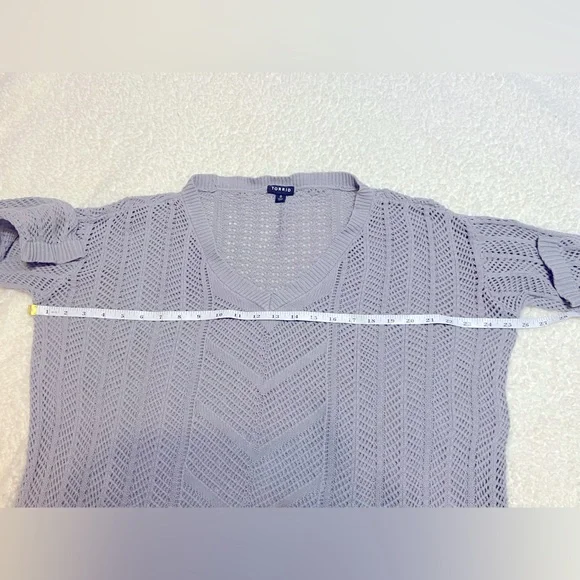 Torrid Womens Gray V-Neck 3/4 Sleeve Open Knit Textured Sweater - Picture 7 of 11